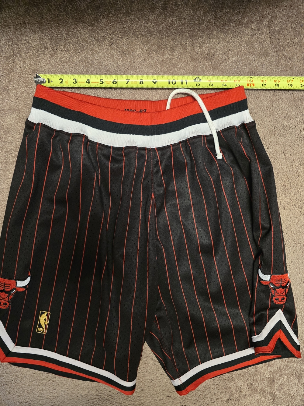 Mitchell & Ness Black with Red Pinstripe Chicago Bulls Athletic Shorts - Picture 5 of 5